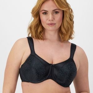 Bali 36DD Black Satin Tracings Minimizer Underwire Bra 3562